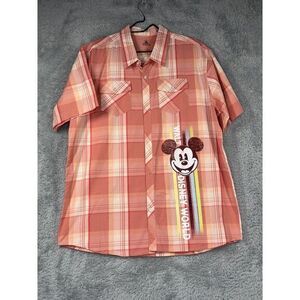 Disney Parks Button Up‎ Shirt Men's Large Disney Parks Plaid Short Sleeve Mickey
